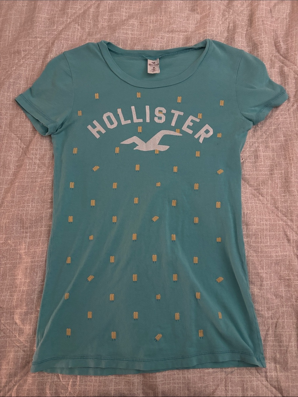 Hollister Teal Graphic Logo Tee with Gold Dot Details